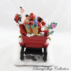 Figura trineo de resina Navidad DISNEYLAND PARIS Mickey Minnie Goofy Donald coche Viaje en coche de vacaciones 20 cm