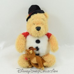 Peluche Winnie l'ourson DISNEY STORE bonhomme de neige avec chapeau et renne 24 cm