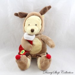 Peluche Winnie l'ourson DISNEY STORE déguisé en renne avec chaussette de Noël 25 cm