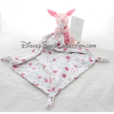 Doudou mouchoir Porcinet DISNEY BABY fleurs noeuds Disney Store 42 cm