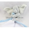 Doudou éléphant Dumbo DISNEY STORE bébé gris mouchoir blanc et bleu