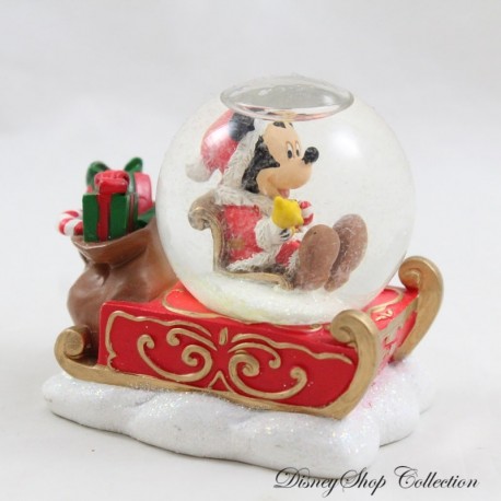 Mini bola de nieve Mickey DISNEY Mickey Santa Claus en trineo bola de nieve RARE 7 cm