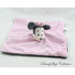 Doudou plat Minnie DISNEY Baby Nicotoy carré rose gris 25 cm