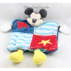 Doudou marionnette Mickey DISNEY BABY patchwork bleu