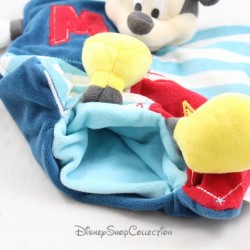 Doudou marionnette Mickey DISNEY BABY patchwork bleu