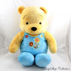 Large plush Winnie the Pooh DISNEY Nicotoy blue overalls embroidery flowers 55 cm