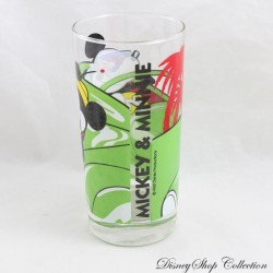 Vintage Mickey & Minnie DISNEY Glass Tall Holiday Green Car y Gafas 14 cm