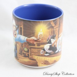 Pinocchio Szenenbecher DISNEY STORE Gepetto Figaro Cleo Jiminy Cricket und Pinocchio Blau Keramikbecher 9 cm