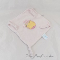 Doudou plat Baby Pooh DISNEY Winnie l'ourson carré rose noeuds 22 cm