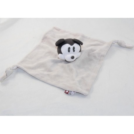 Doudou plat Mickey DISNEY BABY gris beige retro vintage rayé noeuds