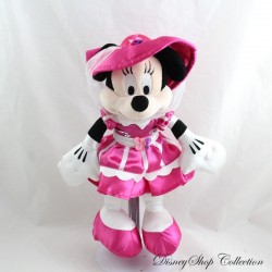 Peluche Minnie DISNEYLAND PARIS robe époque rose foncé satin chapeau Disney 28 cm