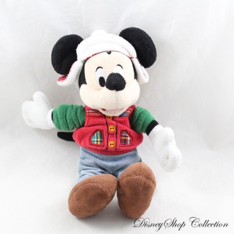 Peluche Mickey DISNEY chapka jean veste rouge verte 26 cm