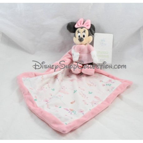 Doudou mouchoir Minnie DISNEY STORE renard rose blanc fleurs Disney Baby 44 cm