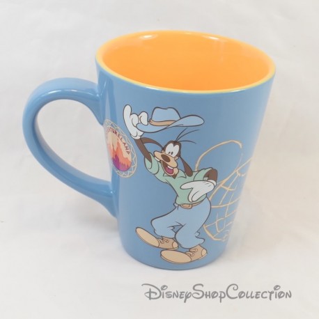 Goofy Mug DISNEYLAND PARIS Adventureland Discoveryland Fantasyland Frontierland Yellow Blue Disney 11 cm