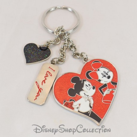Mickey and Minnie keychain DISNEYLAND PARIS Minnie Parisienne Red Metal Heart Pendant 12 cm