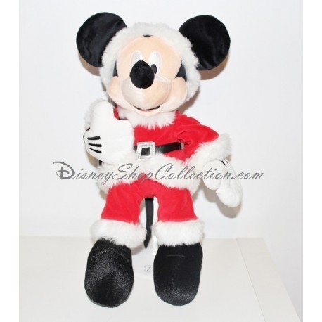Peluche Noël Mickey DISNEY STORE Mickey en Père Noël avec sa hotte 43 cm