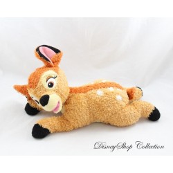 Peluche Bambi DISNEY NICOTOY biche marron allongé sur le ventre poils bouclés 30 cm