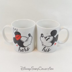 Ensemble de 2 mugs Mickey Minnie DISNEY Hers and His blanc bisou 10 cm