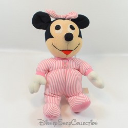 Peluche vintage Minnie DISNEY Hasbro softies pyjama rayé rose blanc 34 cm