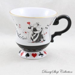 Alice in Wonderland Mug DISNEYLAND PARIS Queen of Hearts Rabbit White Black White Card Game 11 cm