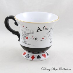 Alice in Wonderland Mug DISNEYLAND PARIS Queen of Hearts Rabbit White Black White Card Game 11 cm