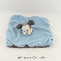 Doudou plat Mickey NICOTOY Disney Baby carré bleu gris 25 cm