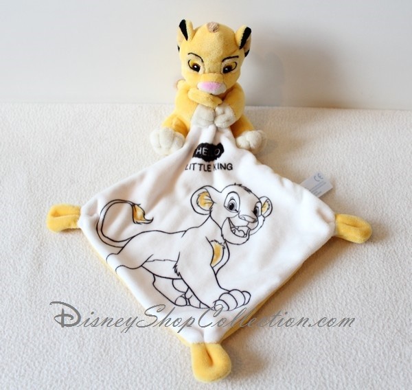 Doudou Roi Lion Simba jaune mouchoir blanc The Lion King DISNEY