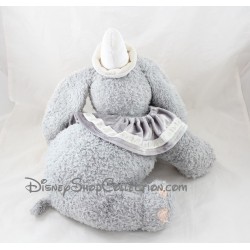 Peluche éléphant Dumbo DISNEY STORE gris allongé col gris 33 cm