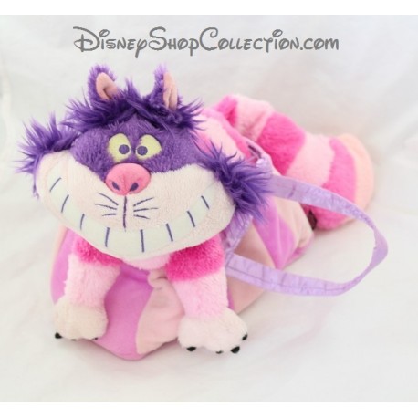 Peluche chat Cheshire NICOTOY Disney Alice aux pays des merveilles sac rose 25 cm