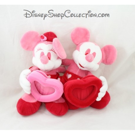Marco de fotos de felpa Mickey Minnie DISNEY STORE corazón rojo rosa 30 cm