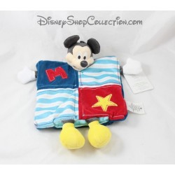 Doudou marionnette Mickey DISNEY STORE patchwork bleu rouge étoile 20 cm