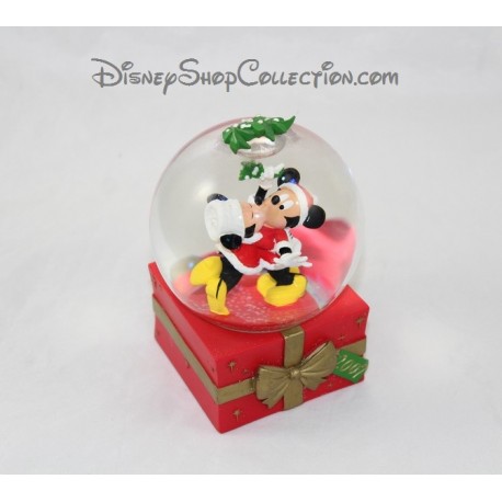 Snow globe nain Mickey et Minnie DISNEY Bisous sous le gui cadeau de Noël boule à neige 2007 14 cm