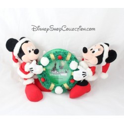 Plush Mickey Minnie DISNEYLAND PARIS Christmas red green picture frame wreath 35 cm
