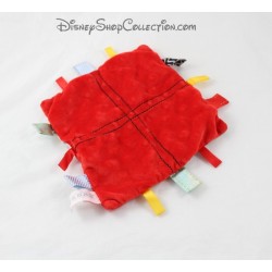 Doudou plat Mickey DISNEY NICOTOY carré rouge étiquettes tissus 19 cm
