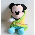 Peluche Mickey DISNEY bébé avec couverture nuage bleu orange vert 29 cm