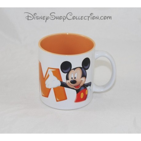 Mug Mickey DISNEYLAND PARIS lettre M tasse céramique blanc orange Disney