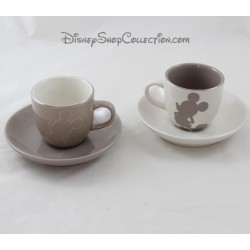 Tasses à café Mickey DISNEYLAND PARIS gris blanc soucoupe céramique
