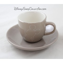 Tasses à café Mickey DISNEYLAND PARIS gris blanc soucoupe céramique