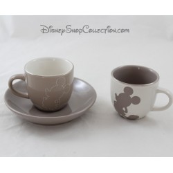 Café Mickey DISNEYLAND PARIS gray white ceramic saucer cups