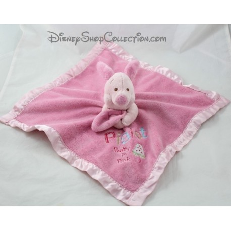 Doudou flachen Schwein Ferkel DISNEY STORE satin rosa 34 cm