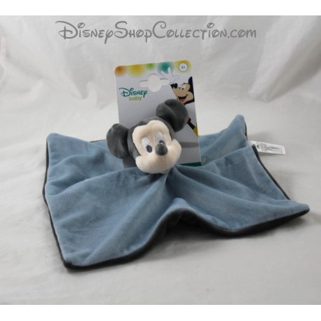Doudou flat Mickey Disney square Baby Blue gray 25 cm NICOTOY
