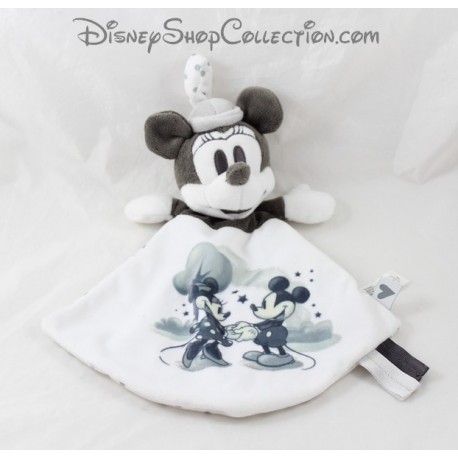 Doudou plat Minnie NICOTOY Disney gris blanc 28 cm