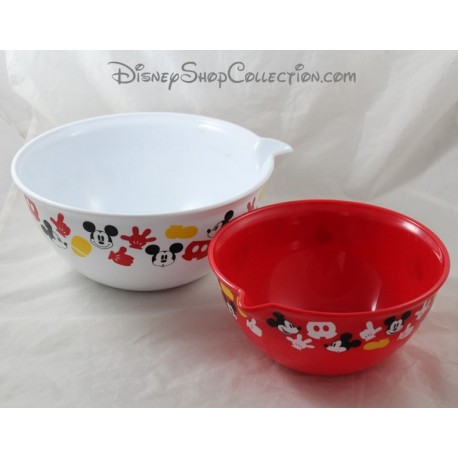 Lot 2 salad bowls DISNEY STORE Mickey white red plastic