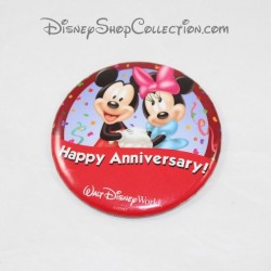Feliz Aniversario WALT DISNEY MUNDO Mickey y Minnie Red Insignia 7 cm
