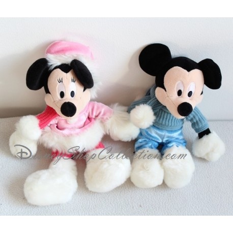 Peluches Minnie et Mickey DISNEYLAND PARIS hiver manteau écharpe bottes 29 cm